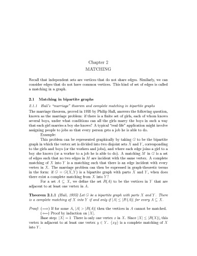 Graph theory, Ch 2: Matching [Lecture notes]