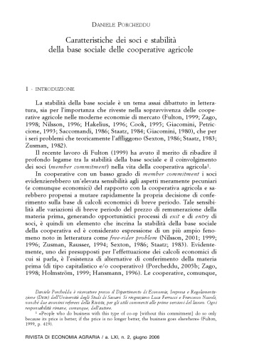 Caratteristiche dei soci e stabilità della base sociale delle cooperative agricole