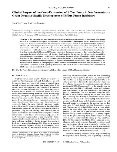 Clinical Impact of the Over-Expression of Efflux Pump in Nonfermentative Gram-Negative Bacilli, Development of Efflux Pump Inhibitors