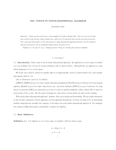 Topics in finite-dimensional algebras [Lecture notes]