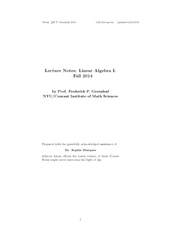 Linear Algebra I [Lecture notes]