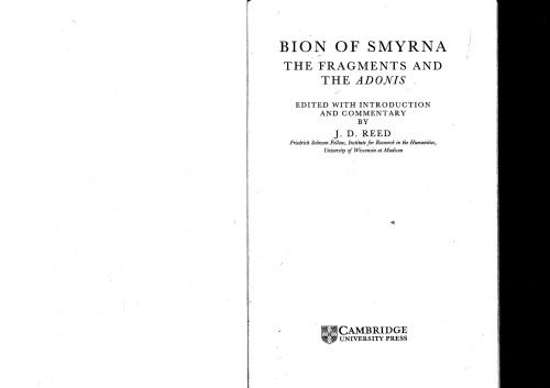 Bion of Smyrna: The Fragments and the Adonis