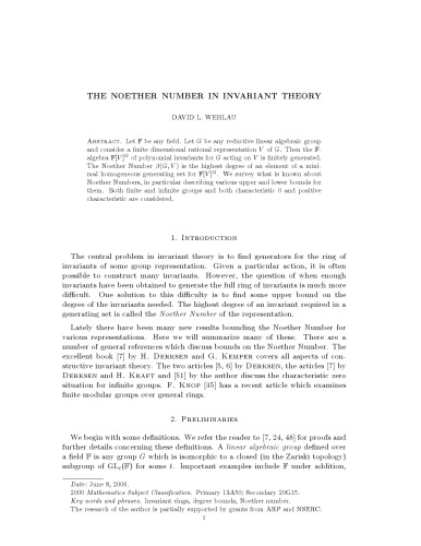 The Noether number in invariant theory