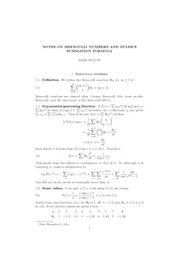 Notes on Bernoulli numbers and Euler’s summation formula [expository notes]