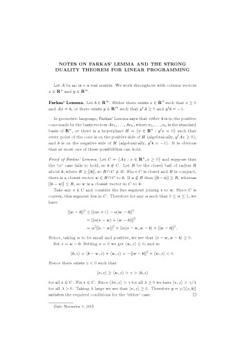 Notes on Farkas’ Lemma and the strong duality theorem for linear programming [expository notes]