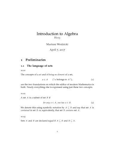 Introduction to Algebra [Lecture notes]