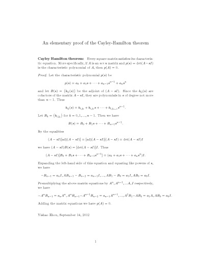 An elementary proof of the Cayley-Hamilton theorem [expository notes]