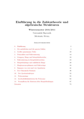 Einführung in die Zahlentheorie und algebraische Strukturen [Lecture notes]