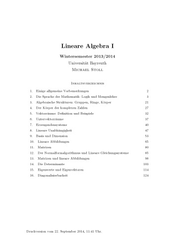 Lineare Algebra I, WS 2013/2014 [Lecture notes]