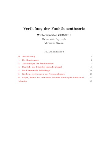 Vertiefung der Funktionentheorie, WS 2009/2010 [Lecture notes]