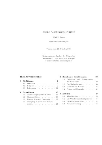 Ebene algebraische Kurven [Lecture notes]