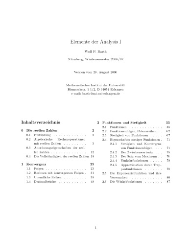 Elemente der Analysis I [Lecture notes]