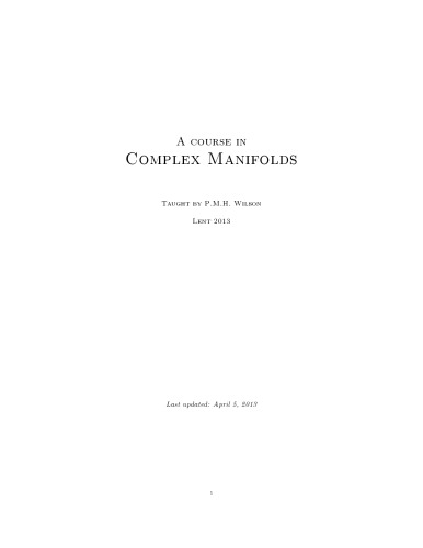 A course in Complex Manifolds [Lecture notes]