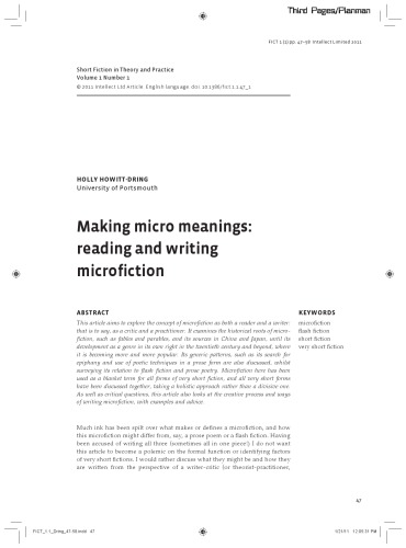 Making micro meanings - Reading and Writing Microfiction