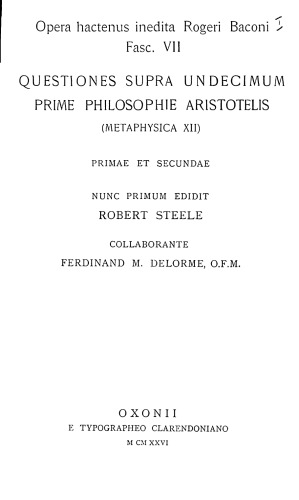 Questiones supra undecimum prime philosophie Aristotelis (Metaphysica xii) primae et secundae