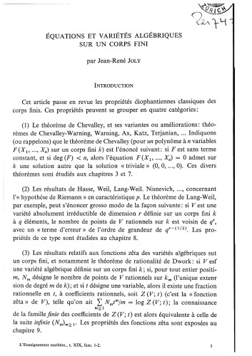 Équations et variétés algébriques sur un corps fini