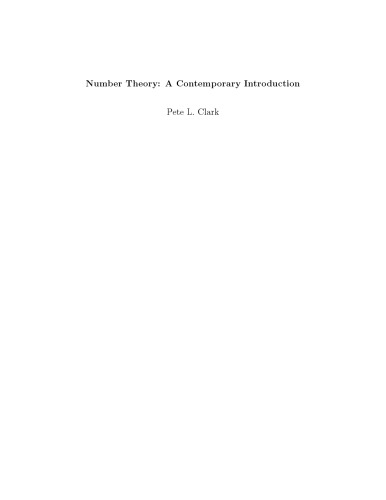 Number Theory: A Contemporary Introduction [Lecture notes]