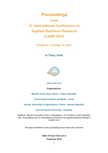 Proceedings from IX International Conference on Applied Business Research; ICABR 2014