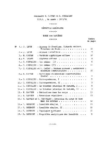 Seminaire H. Cartan et C. Chevalley. Geometrie Algebrique