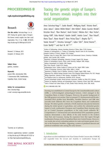 Tracing the genetic origin of Europe’s first farmers reveals insights into their social organization