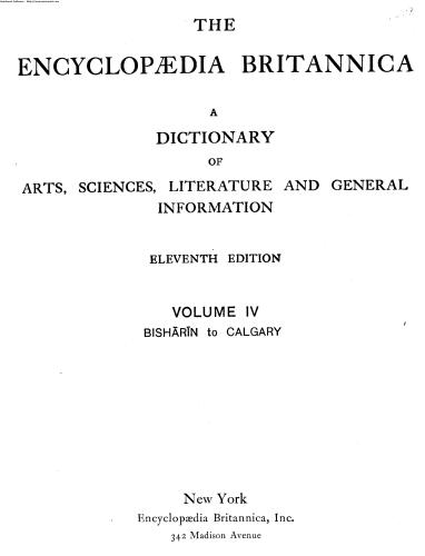 Encyclopedia Britannica. 11th edition. Volume 4