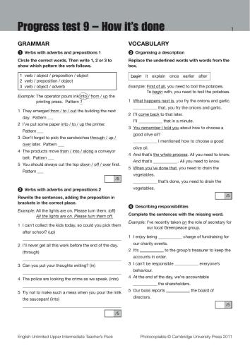 English Unlimited. Upper Intermediate. Coursebook (B2). Progress test 09