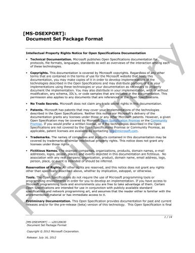 Microsoft Corp. Microsoft Office File Formats - MS-DSEXPORT: Document Set Package Format