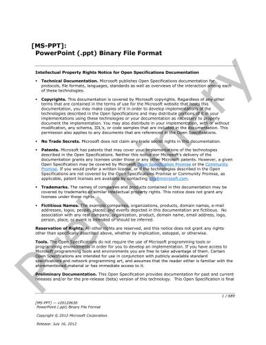 Microsoft Corp. Microsoft Office File Formats - MS-PPT: PowerPoint PPT Binary File Format