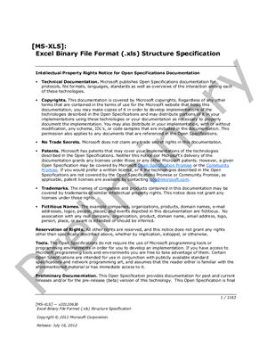 Microsoft Corp. Microsoft Office File Formats - MS-XLS: Excel Binary File Format XLS Structure Specification