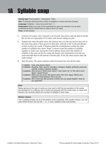 English Unlimited. Elementary. Worksheets