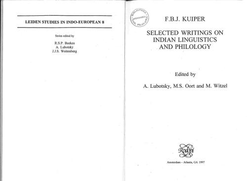 Selected Writings on Indian Linguistics and Philology