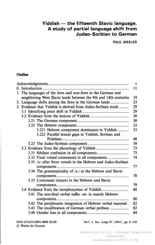 Yiddish - the 15th Slavic language. A study of partial language shift from Judeo-Sorbian to German