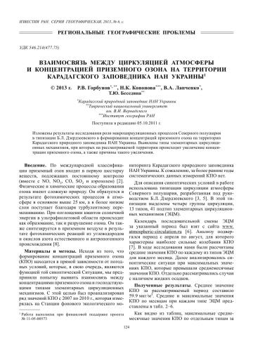 Взаимосвязь между циркуляцией атмосферы и концентрацией приземного озона на территории Карадагского природного заповедника НАН Украины