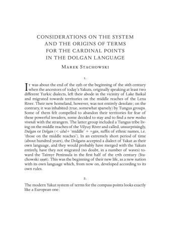 Considerations on the system and the origins of terms for the cardinal points in the Dolgan language