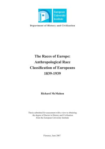 The Races of Europe: Anthropological Race Classification of Europeans 1839-1939