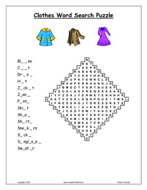 Clothes Word Search Puzzle