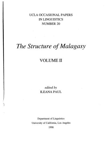 The Structure of Malagasy: Volume II