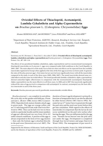 Ovicidal Effects of Thiacloprid, Acetamiprid, Lambda-cyhalothrin and Alpha-cypermethrin on Bruchus pisorum L. (Coleoptera: Chrysomelidae) Eggs