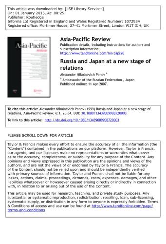 Russia and Japan at a new stage of relations