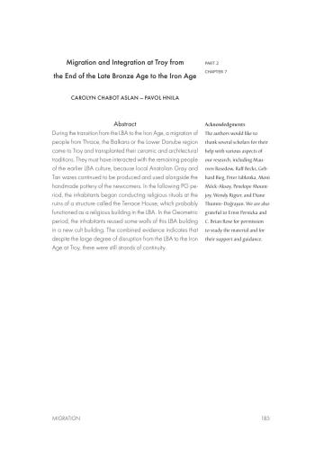 Migration and Integration at Troy from the End of the Late Bronze Age to the Iron Age