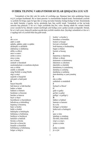 O‘zbek tilining variantdosh so‘zlar qisqacha lug‘ati