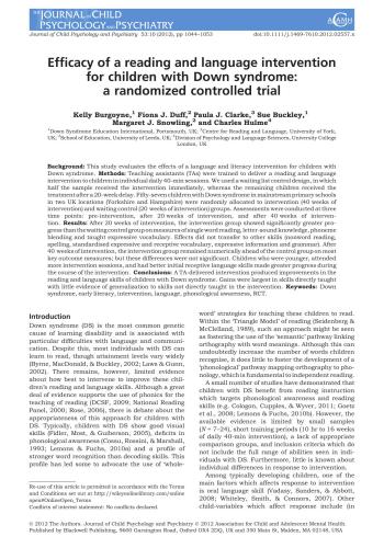 Efficacy of a reading and language intervention for children with Down syndrome: a randomized controlled trial