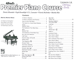 Alfred's Premier Piano Course Lesson 1A