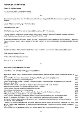 Keohane, editor. Neorealism and its critics