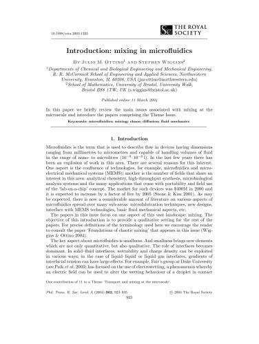 Introduction: mixing in microfluidics