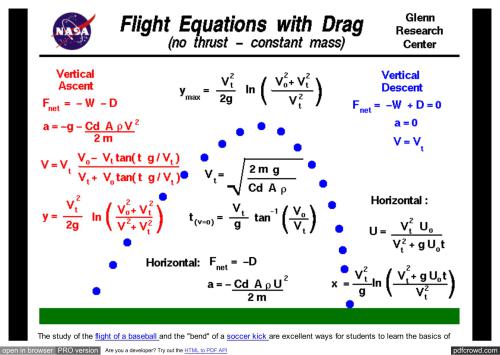 Flight Equations with Drag (no thrust - constant mass)