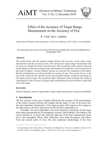 Effect of the accuracy of target range measurement on the accuracy of fire