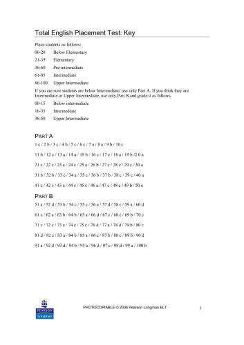 Total English Upper Intermediate Placement Test Key