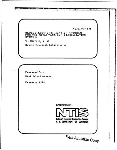 Closed-loop optimization program for the M60A1 tank gun stabilization system