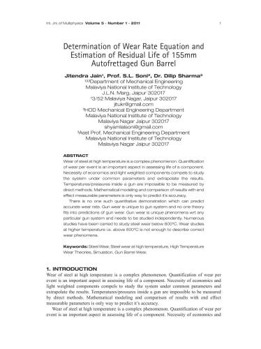 Determination of wear rate equation and estimation of residual life of 155mm autofrettaged gun barrel